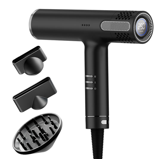 Lanvier Hair Dryer with Diffuser, Professional Ionic Blow Dryer with High Speed Brushless Motor, Compact Design for Fast Drying, Intelligent Heat, Airflow Control with LED Display for All Hair Types