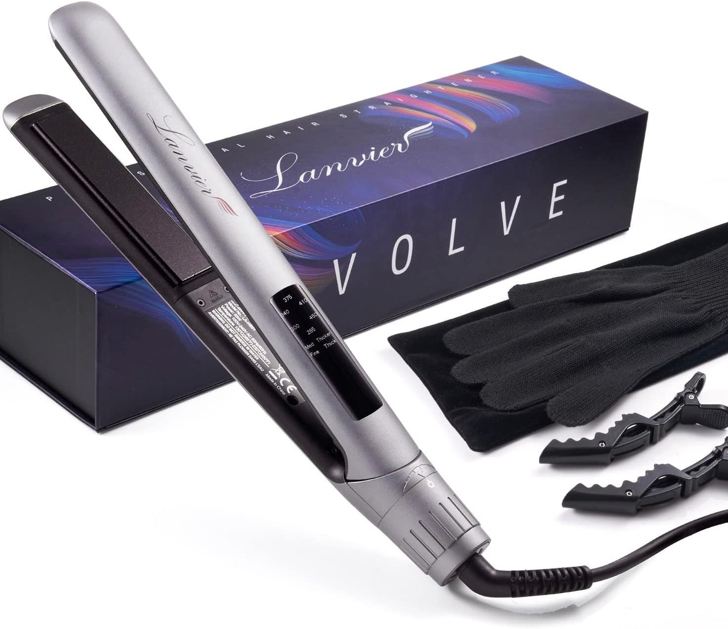 LANVIER Hair Straightener Flat Iron, 2 in 1 Hair Straightener and Curler, Nano Silver Tourmaline Titanium Ceramic Flat Iron, 15s Fast Heating, Rotating Temp Dial, Smart LED, Dual Voltage Hair Styler